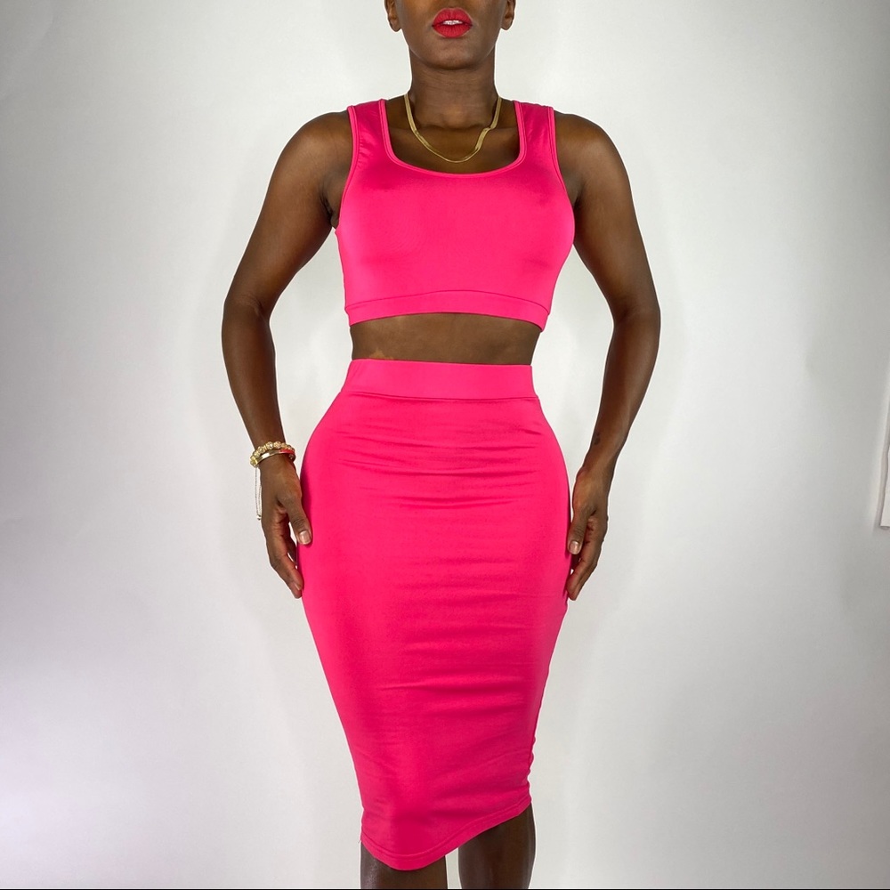 Two Piece Crop Top Midi Skirt Set